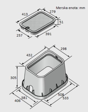 Slika Ventilski jašek standard s pokrovom |D: 533 mm x Š: 406 mm x V: 310 mm|