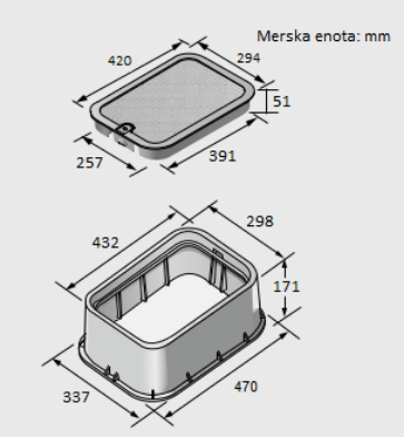 Slika Ventilski jašek standard s pokrovom |D: 552 mm x Š: 337 mm x V: 171 mm|